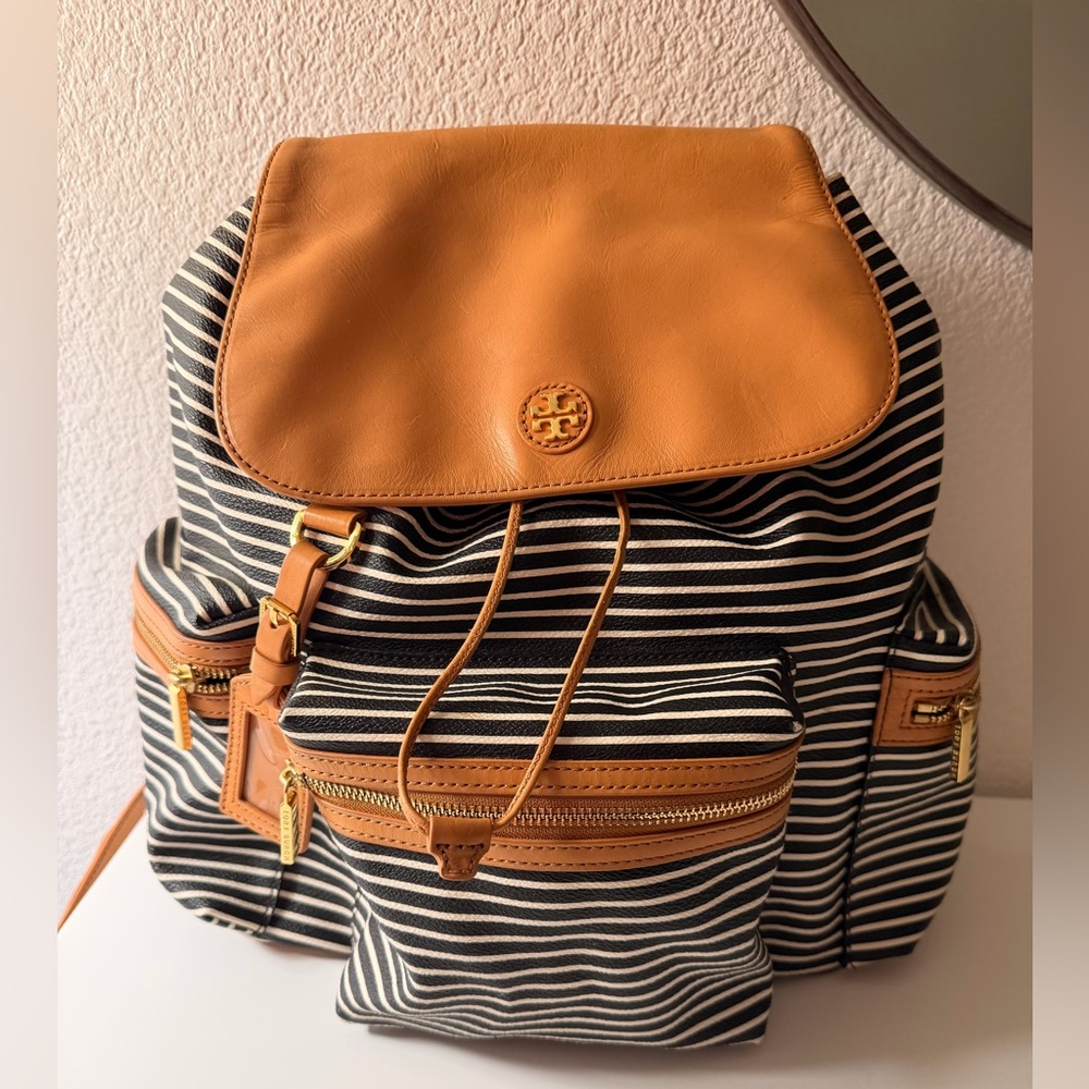 Tory Burch stripped backpack.